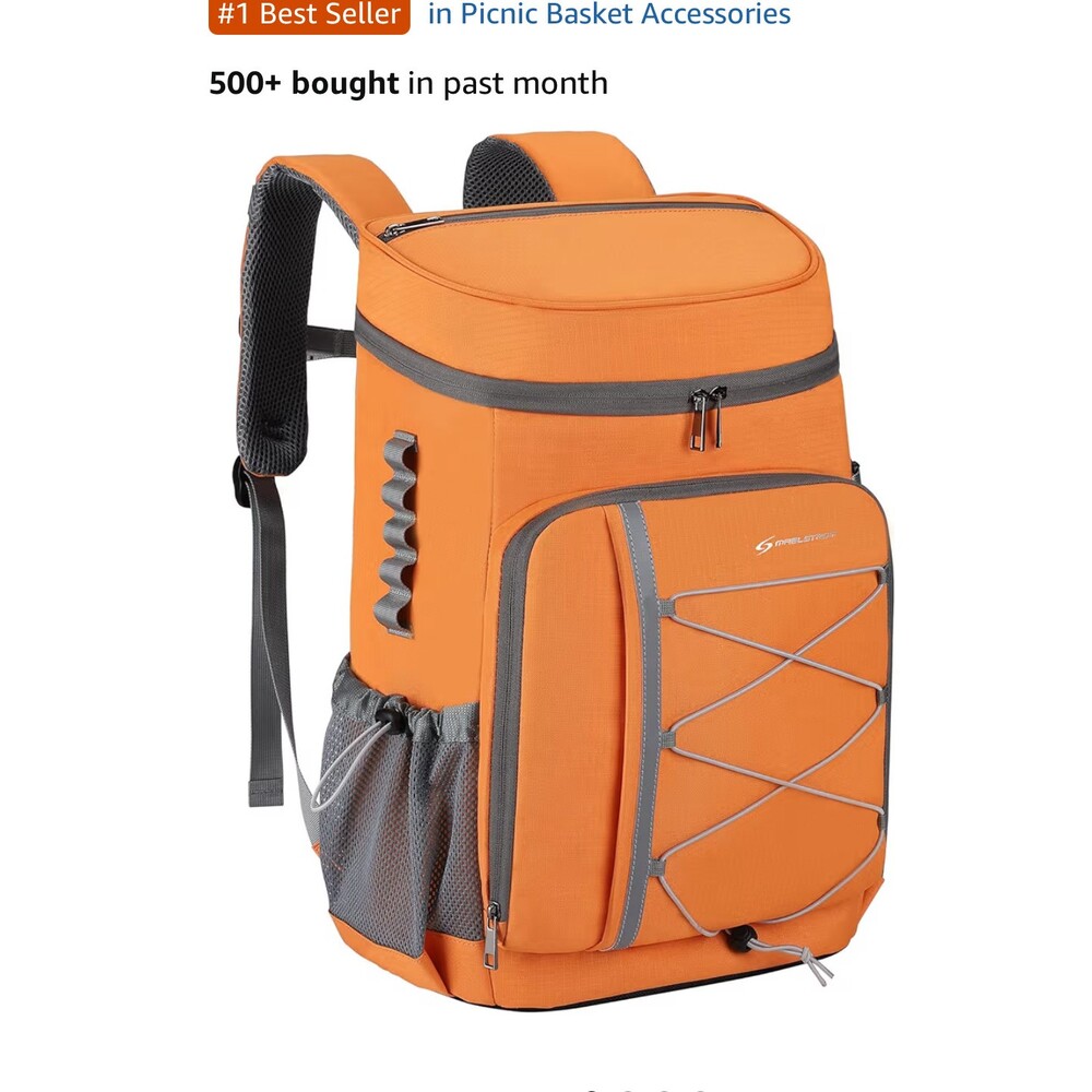 Maelstrom Cooler Backpack - 35 Can Insulated Soft Cooler Lunch Bag Orange New